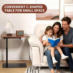 Table d'appoint en C, hauteur réglable 40-80 cm, plateau rotatif, fer et MDF