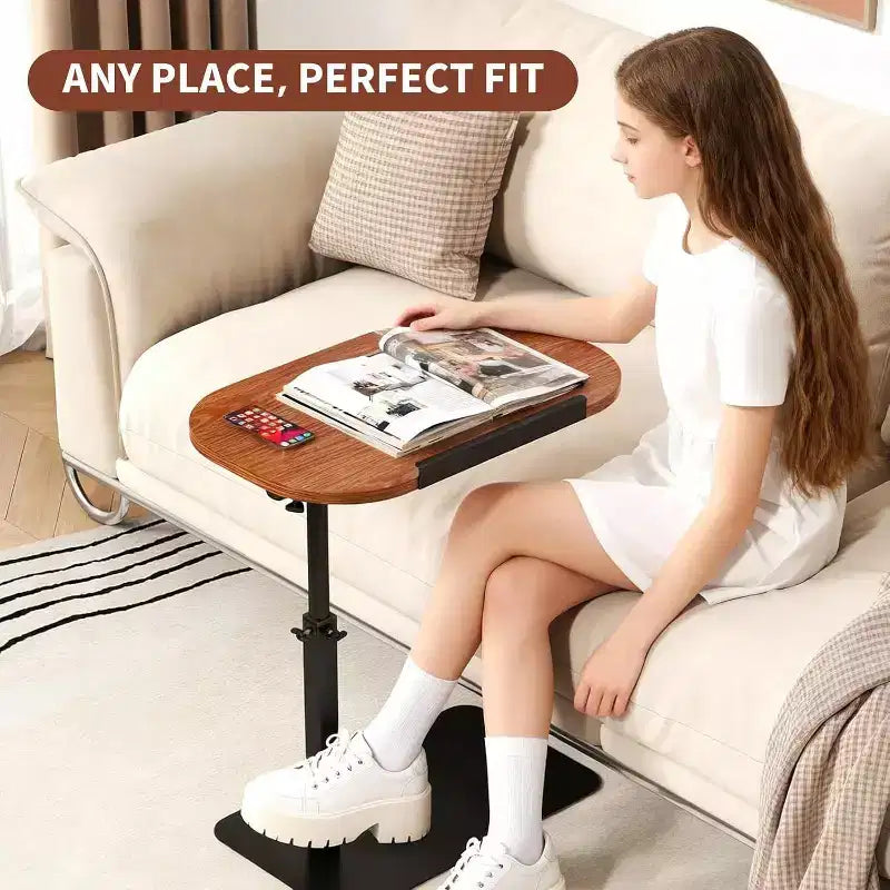 Table d'appoint en C, hauteur réglable 40-80 cm, plateau rotatif, fer et MDF