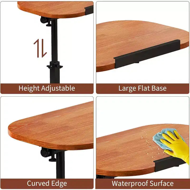 Table d'appoint en C, hauteur réglable 40-80 cm, plateau rotatif, fer et MDF