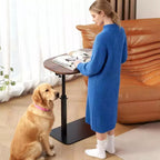 Table d'appoint en C, hauteur réglable 40-80 cm, plateau rotatif, fer et MDF