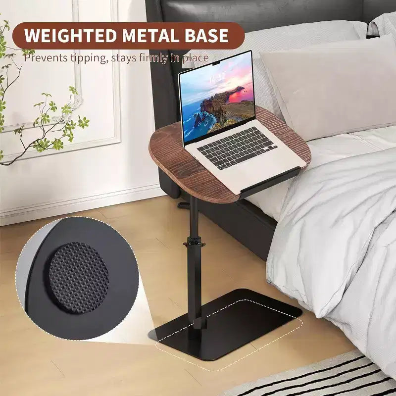 Table d'appoint en C, hauteur réglable 40-80 cm, plateau rotatif, fer et MDF
