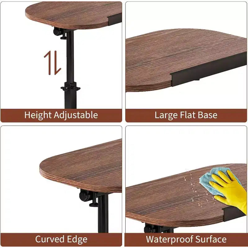 Table d'appoint en C, hauteur réglable 40-80 cm, plateau rotatif, fer et MDF
