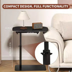 Table d'appoint en C, hauteur réglable 40-80 cm, plateau rotatif, fer et MDF