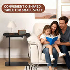 Table d'appoint en C, hauteur réglable 40-80 cm, plateau rotatif, fer et MDF