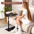 Table d'appoint en C, hauteur réglable 40-80 cm, plateau rotatif, fer et MDF