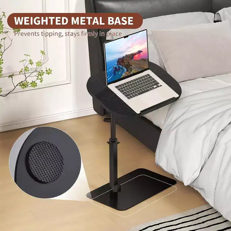 Table d'appoint en C, hauteur réglable 40-80 cm, plateau rotatif, fer et MDF