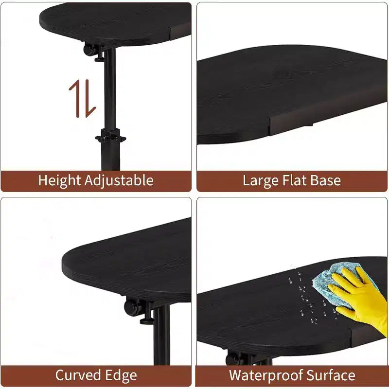 Table d'appoint en C, hauteur réglable 40-80 cm, plateau rotatif, fer et MDF