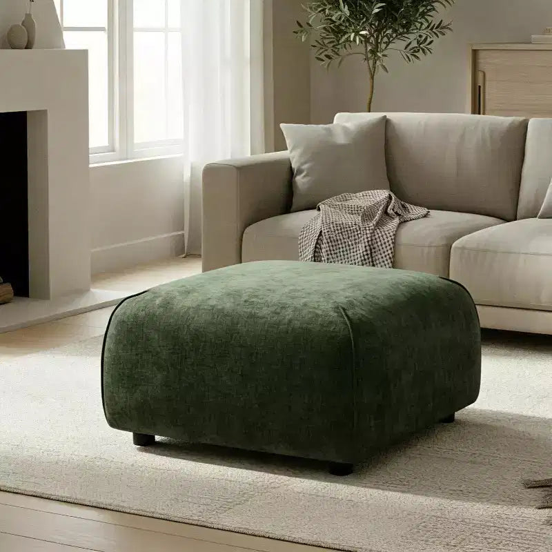 Pouf carré moderne rembourré, polyester et mousse, cadre en bois massif, 29,75"x29,75"x16"