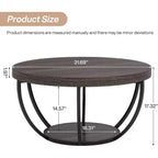 Table basse ronde à 2 niveaux en bois, cadre en acier à 6 arcs, 80 cm de diamètre x 45 cm de hauteur, marron/noir