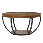 Table basse ronde à 2 niveaux en bois, cadre en acier à 6 arcs, 80 cm de diamètre x 45 cm de hauteur, marron/noir