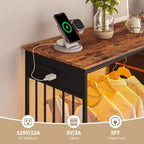 Commode 6 tiroirs avec tringle, station de recharge, lumières LED et range-chaussures, hauteur 125 cm