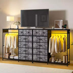 Commode 6 tiroirs avec tringle, station de recharge, lumières LED et range-chaussures, hauteur 125 cm