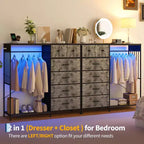 Commode 6 tiroirs avec tringle, station de recharge, lumières LED et range-chaussures, hauteur 125 cm