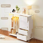 Commode 6 tiroirs avec tringle, station de recharge, lumières LED et range-chaussures, hauteur 125 cm