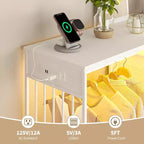 Commode 6 tiroirs avec tringle, station de recharge, lumières LED et range-chaussures, hauteur 125 cm