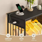 Commode 6 tiroirs avec tringle, station de recharge, lumières LED et range-chaussures, hauteur 125 cm