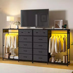Commode 6 tiroirs avec tringle, station de recharge, lumières LED et range-chaussures, hauteur 125 cm
