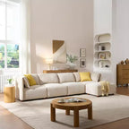 Canapé d'angle moderne en bouclette de 320 cm à 5 places avec ottoman, mousse haute densité et cadre en bois massif