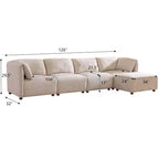 Canapé d'angle moderne en bouclette de 320 cm à 5 places avec ottoman, mousse haute densité et cadre en bois massif