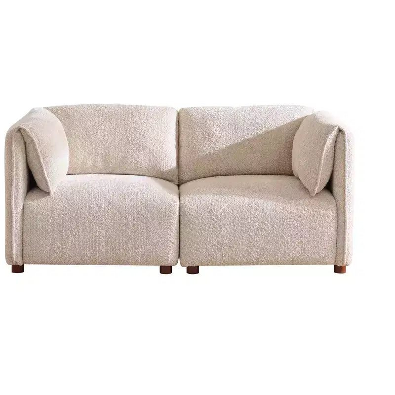 Canapé d'angle moderne en bouclette de 320 cm à 5 places avec ottoman, mousse haute densité et cadre en bois massif