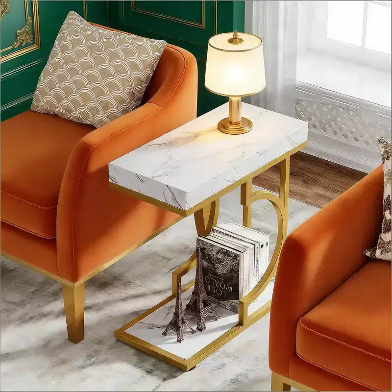Table d'appoint étroite en C, table de chevet moderne avec cadre en métal
