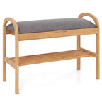 Costway Bamboo Entryway Shoe Bench 2-Tier Shoe Rack with Flip Top Storage for Hallway