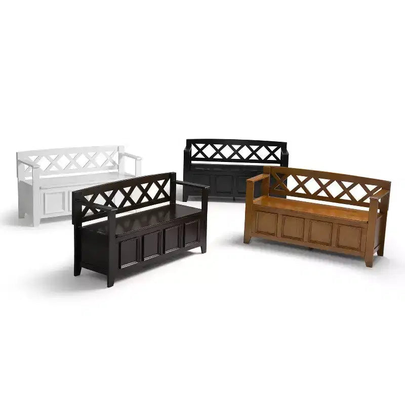 Banc de rangement d'entrée en bois massif de 48 pouces avec couvercle relevable et compartiment caché