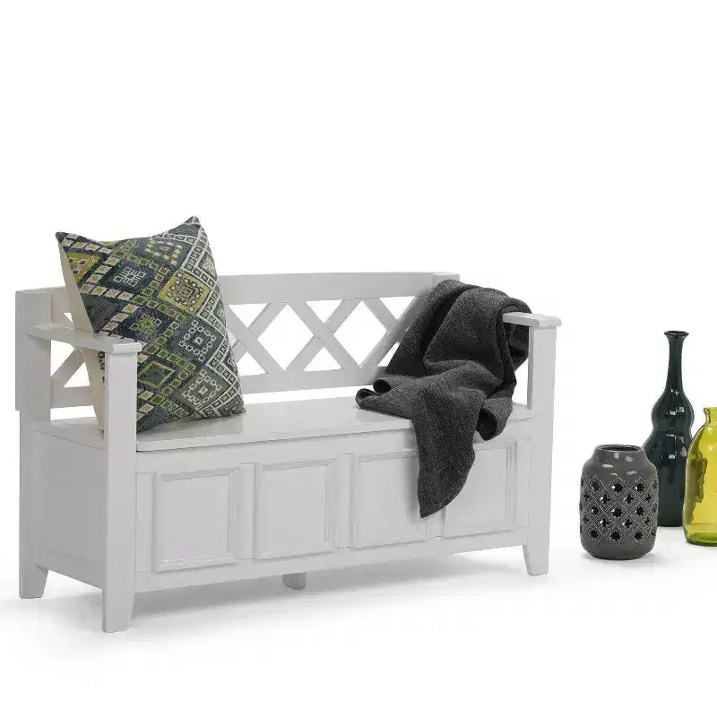 Banc de rangement d'entrée en bois massif de 48 pouces avec couvercle relevable et compartiment caché