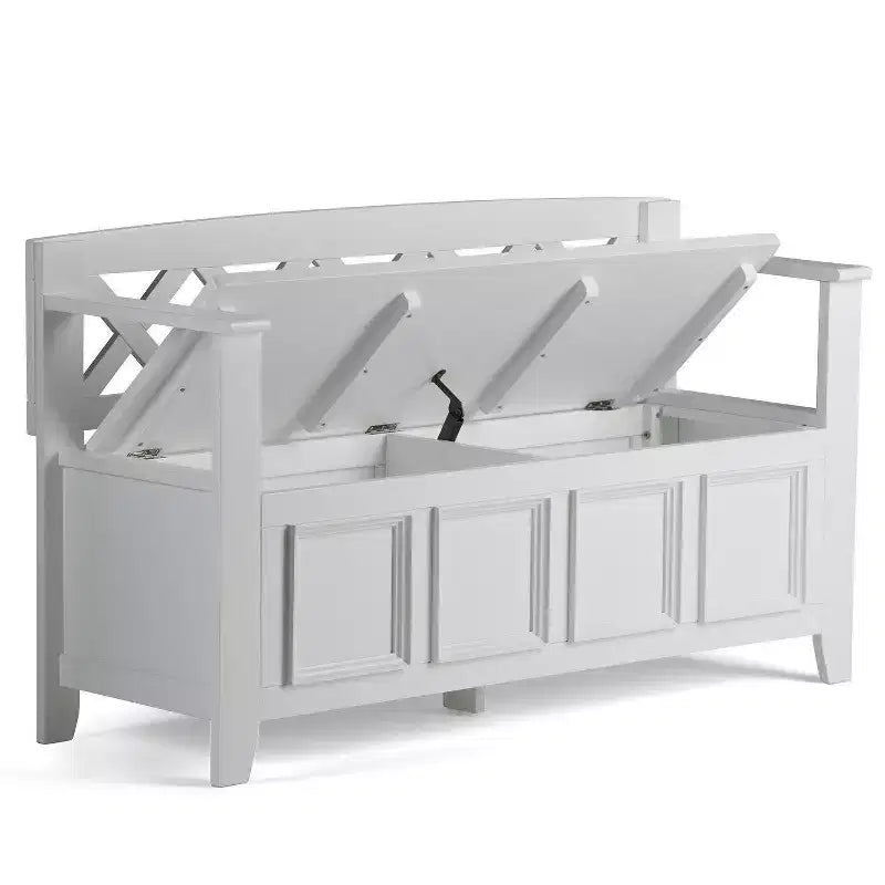 Banc de rangement d'entrée en bois massif de 48 pouces avec couvercle relevable et compartiment caché