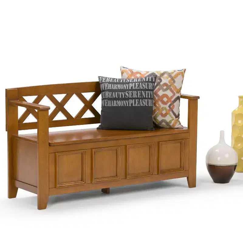 Banc de rangement d'entrée en bois massif de 48 pouces avec couvercle relevable et compartiment caché