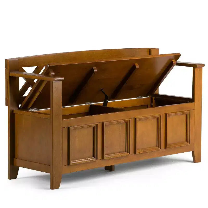 Banc de rangement d'entrée en bois massif de 48 pouces avec couvercle relevable et compartiment caché