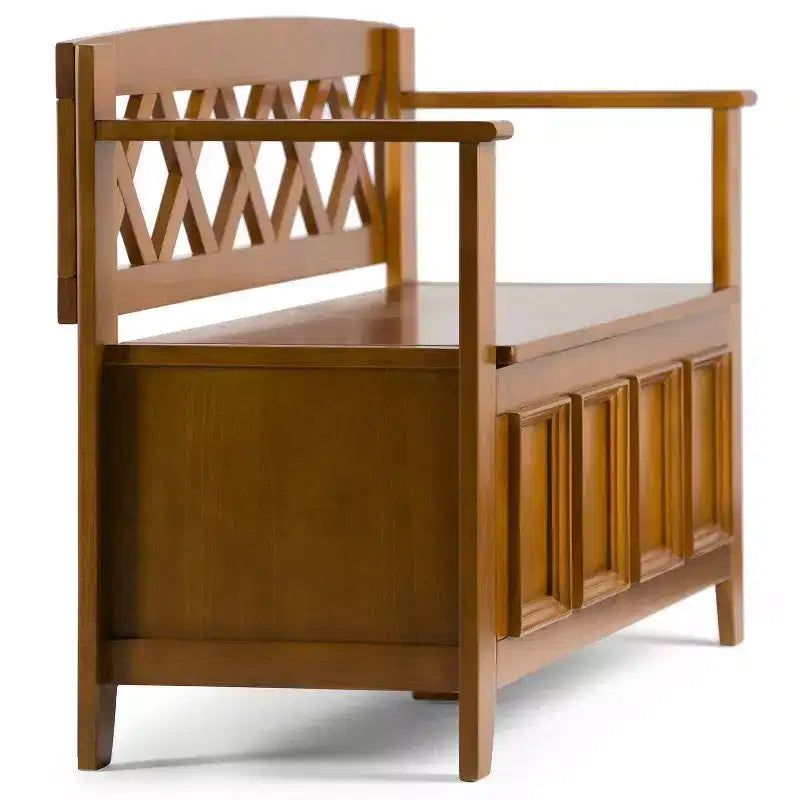 Banc de rangement d'entrée en bois massif de 48 pouces avec couvercle relevable et compartiment caché