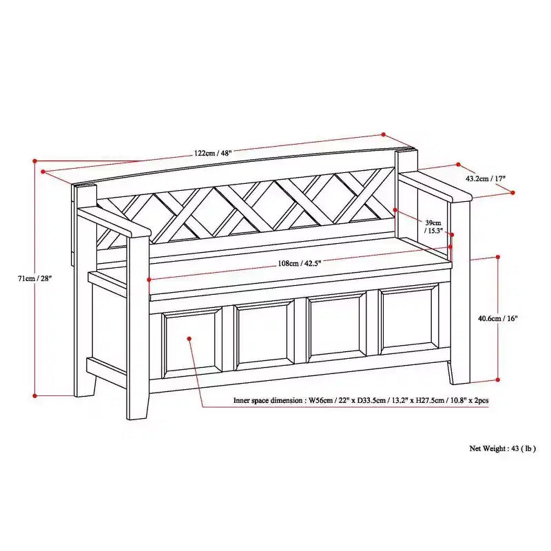 Banc de rangement d'entrée en bois massif de 48 pouces avec couvercle relevable et compartiment caché