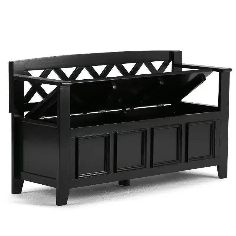 Banc de rangement d'entrée en bois massif de 48 pouces avec couvercle relevable et compartiment caché