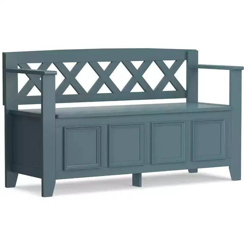 Banc de rangement d'entrée en bois massif de 48 pouces avec couvercle relevable et compartiment caché