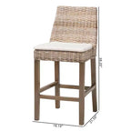 Tabouret de comptoir en rotin et acajou avec coussin amovible et repose-pieds, style bohème, 46 x 97 cm (H)