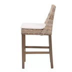 Tabouret de comptoir en rotin et acajou avec coussin amovible et repose-pieds, style bohème, 46 x 97 cm (H)