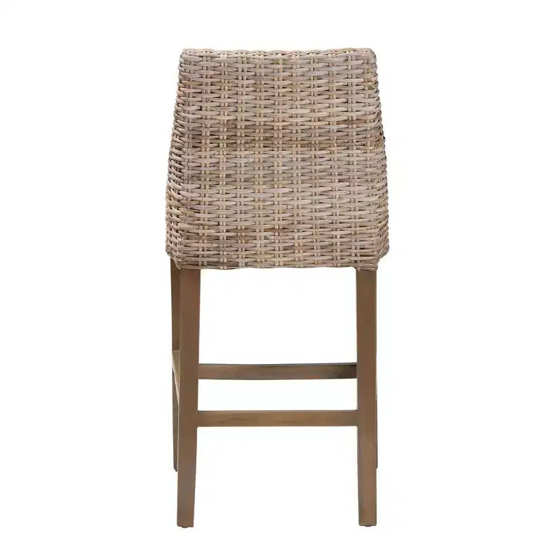 Tabouret de comptoir en rotin et acajou avec coussin amovible et repose-pieds, style bohème, 46 x 97 cm (H)