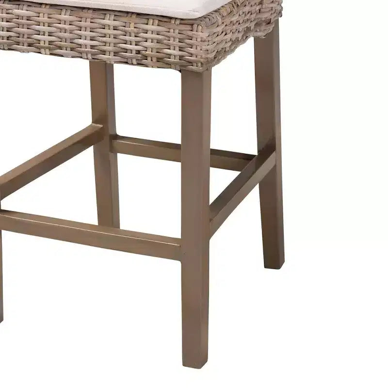 Tabouret de comptoir en rotin et acajou avec coussin amovible et repose-pieds, style bohème, 46 x 97 cm (H)