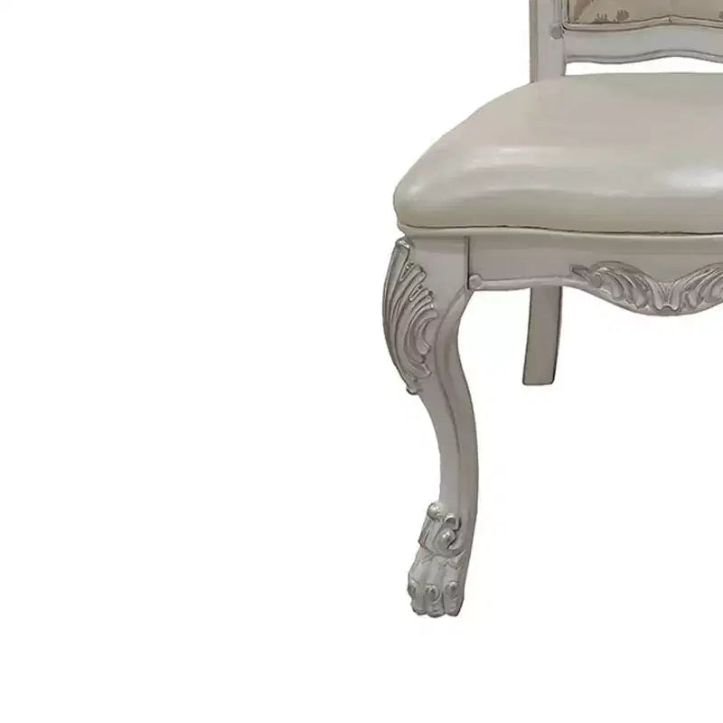 Chaise de salle à manger capitonnée, cuir, finition blanc cassé, cadre en bois composite, 25,75 po x 47 po H