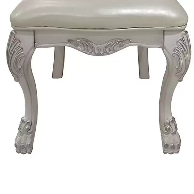 Chaise de salle à manger capitonnée, cuir, finition blanc cassé, cadre en bois composite, 25,75 po x 47 po H
