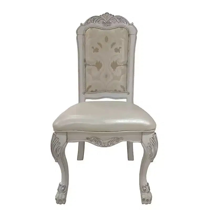 Chaise de salle à manger capitonnée, cuir, finition blanc cassé, cadre en bois composite, 25,75 po x 47 po H