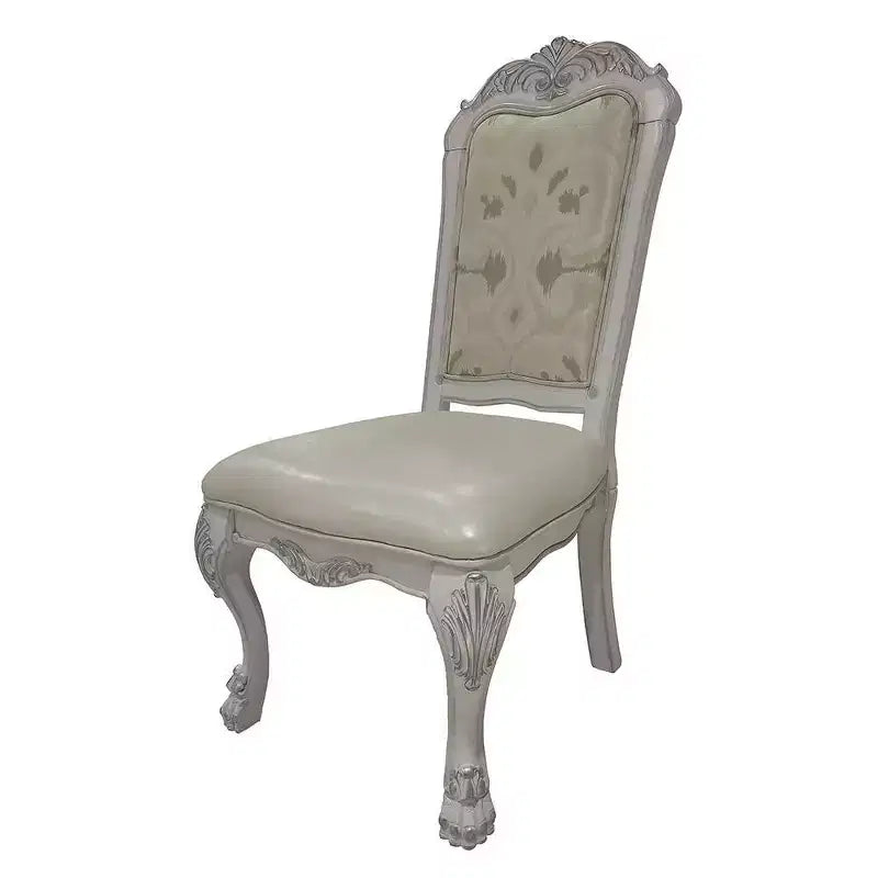 Chaise de salle à manger capitonnée, cuir, finition blanc cassé, cadre en bois composite, 25,75 po x 47 po H