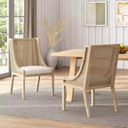 Christopher Knight Home Set of 2 Maurers Cane and Wood Upholstered Dining Chairs Beige/Natural