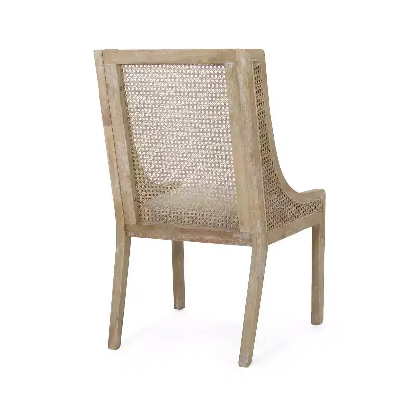 Lot de 2 chaises de salle à manger capitonnées en canne et bois, cadre en hévéa, beige/naturel, 136 kg