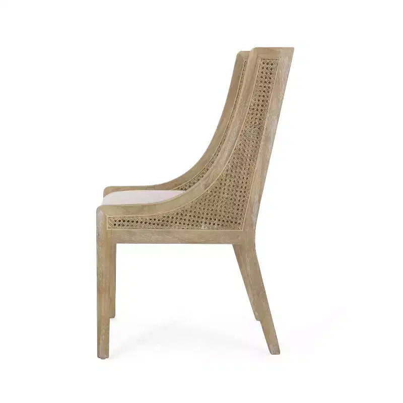 Lot de 2 chaises de salle à manger capitonnées en canne et bois, cadre en hévéa, beige/naturel, 136 kg