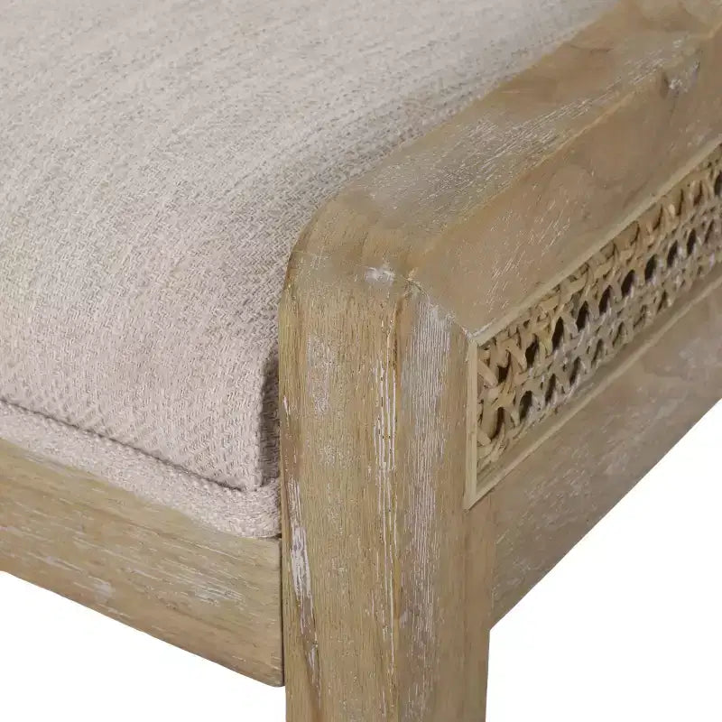 Lot de 2 chaises de salle à manger capitonnées en canne et bois, cadre en hévéa, beige/naturel, 136 kg