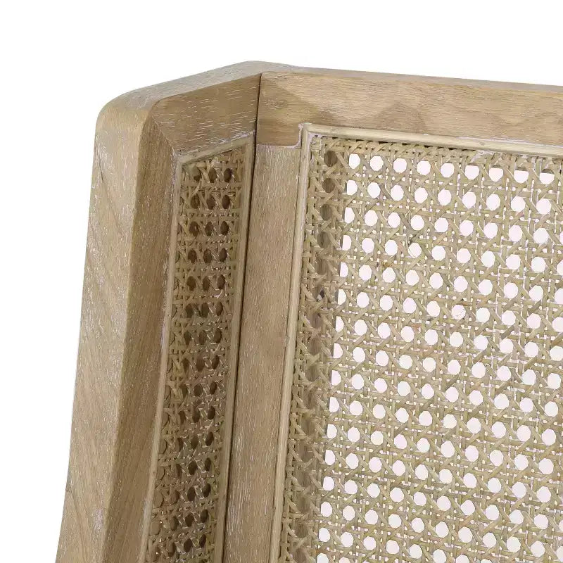 Lot de 2 chaises de salle à manger capitonnées en canne et bois, cadre en hévéa, beige/naturel, 136 kg