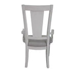Chaise de salle à manger en lin gris clair avec accoudoirs, dossier à lattes, cadre en bois blanc vieilli, 106,7 cm H