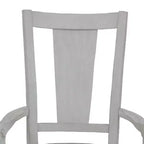 Chaise de salle à manger en lin gris clair avec accoudoirs, dossier à lattes, cadre en bois blanc vieilli, 106,7 cm H